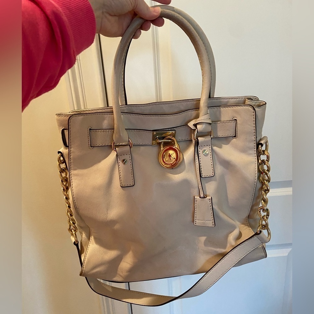 Michael Kors cream purse with handle and strap- decent condition